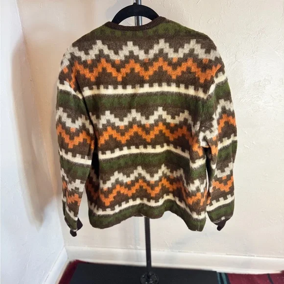 Vintage 1960s Kurt Cobain Grunge Style Aztec Zip Up Alpaca Cardigan Sweater Sz M - Picture 3 of 3